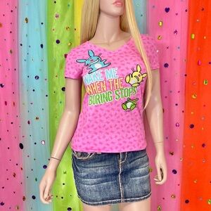 Juniors’/Kids Size It’s Happy Bunny Cute Pink “ Wake Me When The Boring Stops”